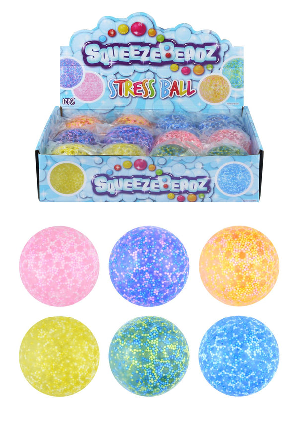 Stress Relief Squeeze Ball - Assorted Colours with Beads 7cm