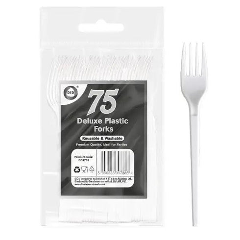 Reusable Plastic Forks - Deluxe Heavy Duty White, 75 Pack DD9738