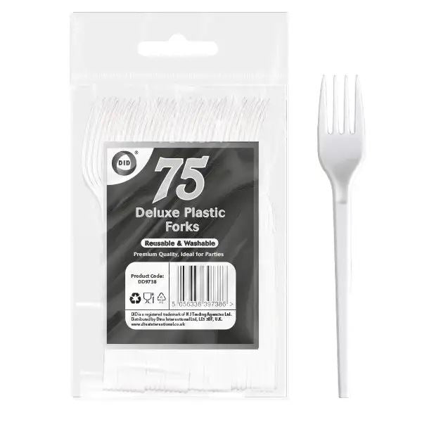 Reusable Plastic Forks - Deluxe Heavy Duty White, 75 Pack DD9738