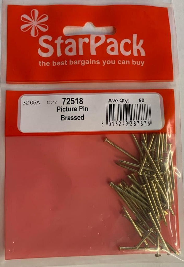 Brassed Picture Pins - STAR PACK 50/PK 72518 for Secure Hanging