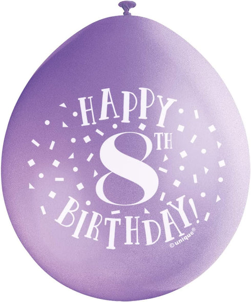 8th Birthday Balloons - Multicolour Latex Pack | UNI56042