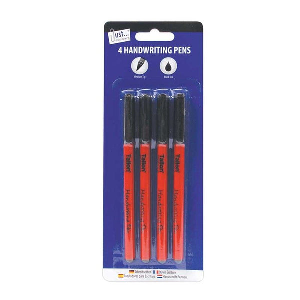 JUST STATIONERY BLACK HANDWRITING PENS 4/PK. TA1010