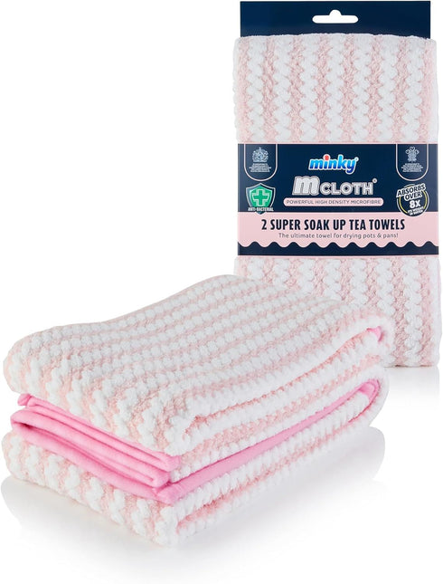 MINKY M CLOTH SUPER SOAK UP TEA TOWELS 2 P/K - PINK. TE78300107