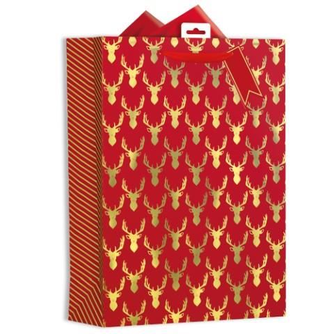 GIFT MAKER EXTRA LARGE CHRISTMAS GIFT BAG - XMAS STAG HEADS. GB64X