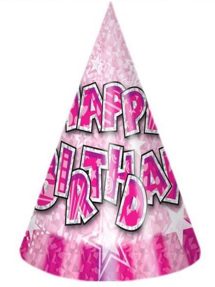 8PK HAPPY BIRTHDAY HATS PINK. DP07743