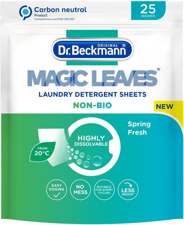DR BECKMANN MAGIC LEAVES LAUNDRY DETERGENT SHEETS NON-BIO 25 SHEET. 2000