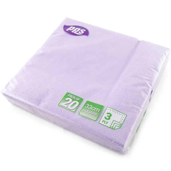 Lilac Paper Napkins - PPS 3 Ply 33cm Elegant Dining 20 Pack