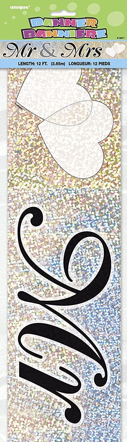 Wedding Party Banner - Mr & Mrs White Heart Holographic 12ft