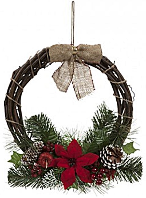 14" RATTAN WERATH WITH POINSETTIA & BOW. PI514027
