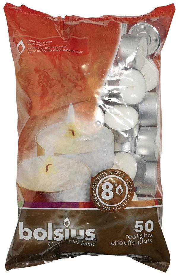 BOLSIUS TEALIGHT CANDLE WHITE 8 HRS PACK OF 50. 103630519700