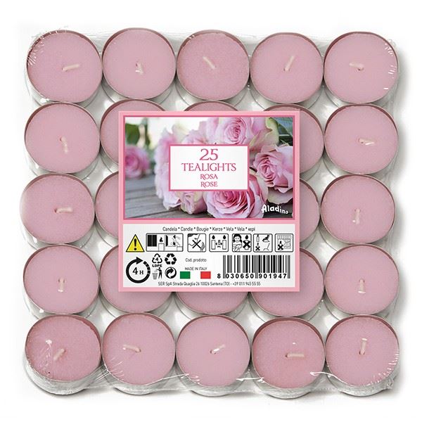 ALADINO ROSE TEALIGHT CANDLE 4HRS 25/PK. 021940D