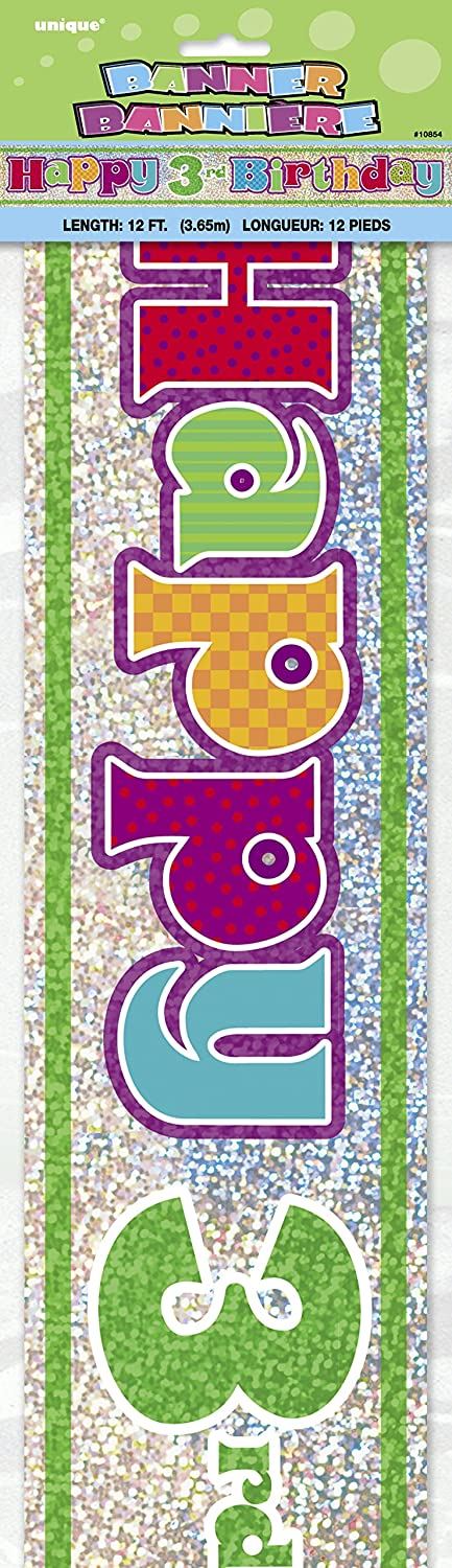 3rd Birthday Banner - Holographic Foil 12ft Multicolour UNI10854