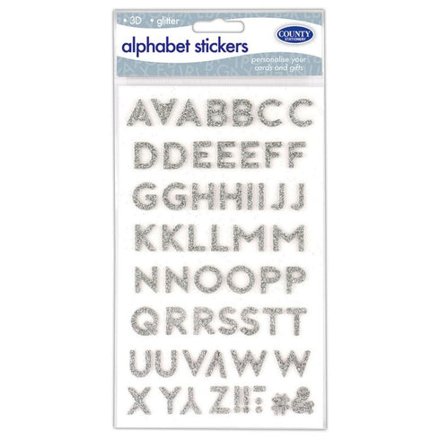 COUNTY 3D SILVER GLITTER ALPHABET STICKERS. C907