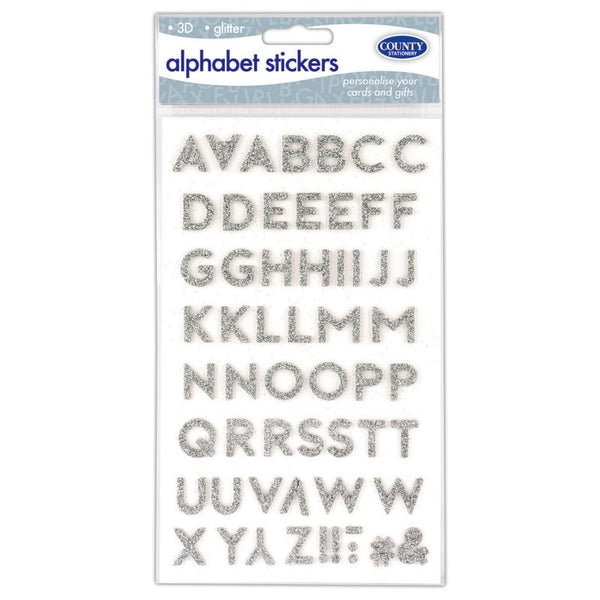COUNTY 3D SILVER GLITTER ALPHABET STICKERS. C907