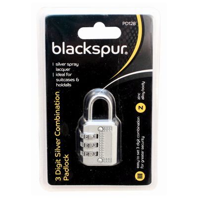 Combination Padlock - BLACKSPUR 3 Digit Silver Security PD128